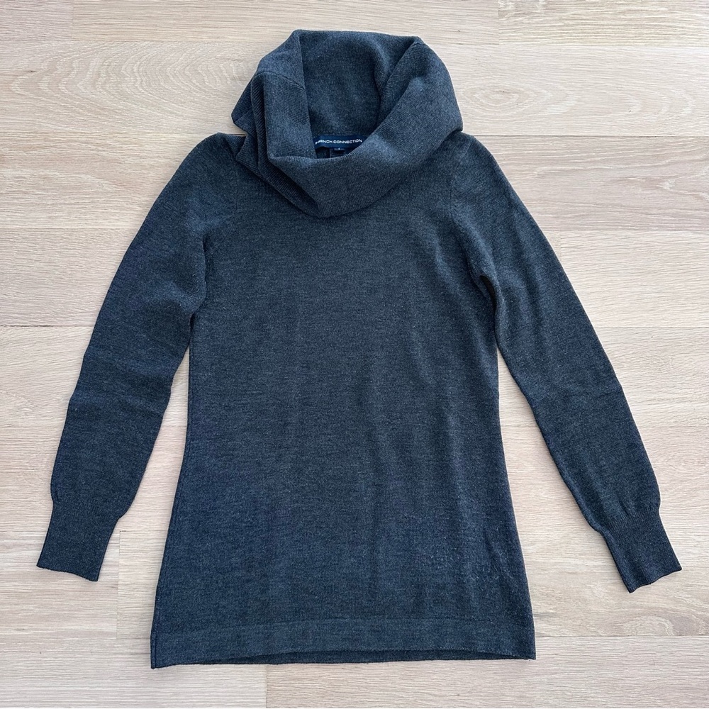 FRENCH CONNECTION - CHARCOAL KNIT TUNIC - SIZE SMALL